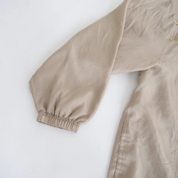 Vintage 90s Evr Rousso Apparel Champagne 100% Silk Zip Up Bomber Jacket L - Picture 8 of 11